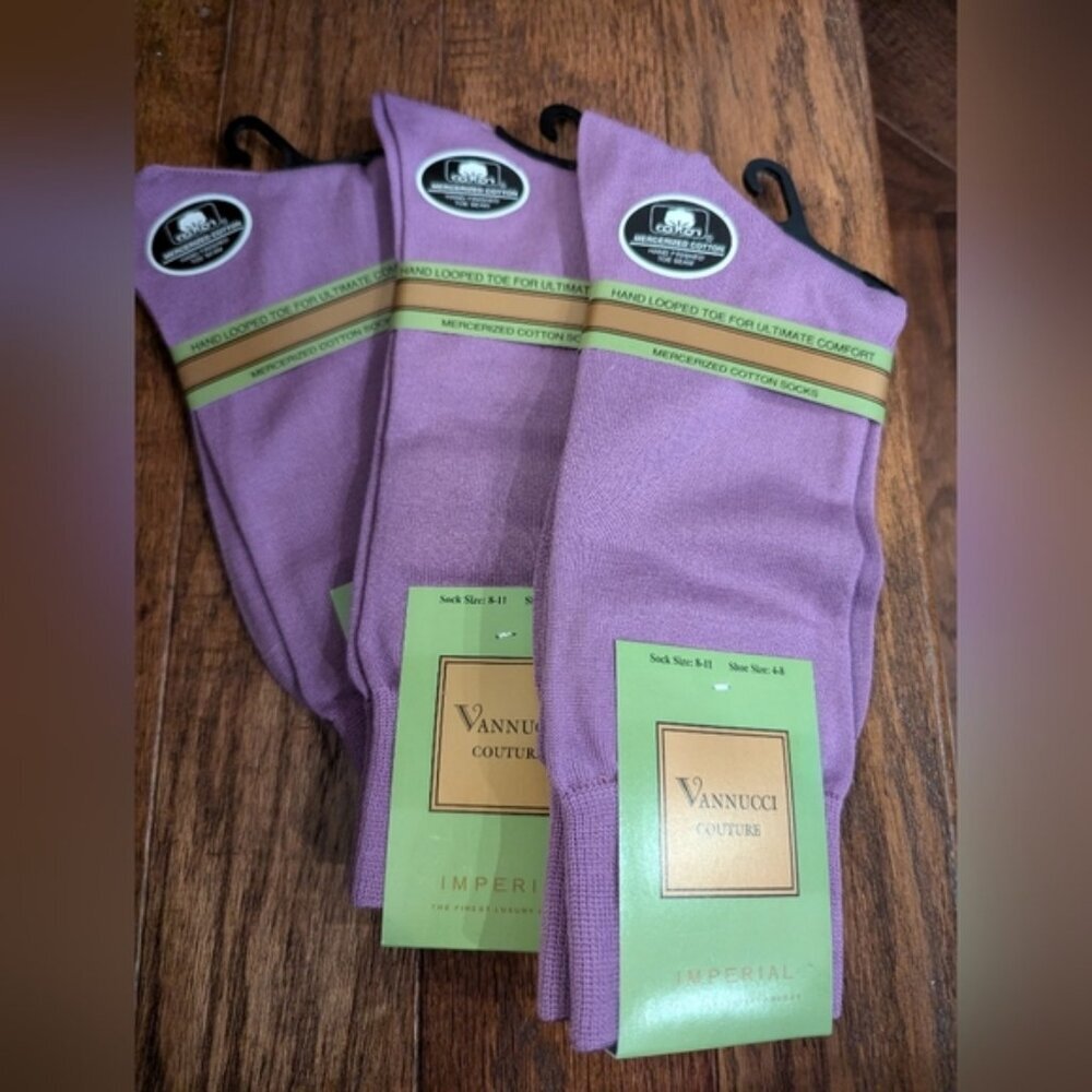 NWT Vannucci Couture purple Imperial Cotton Dress socks 3 pairs W 6-10